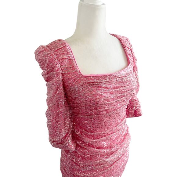 Badgley Mischka Ruched Sequin Cocktail Dress 2 Pink NWT - Picture 5 of 11